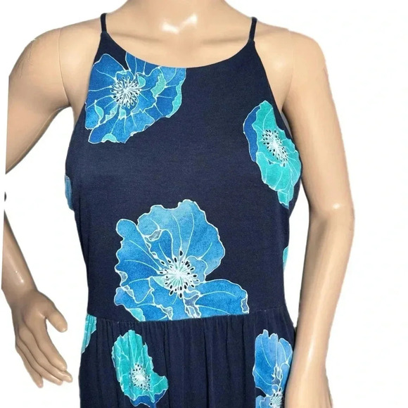 Ann Taylor LOFT Navy Floral Midi Halter Dress Size Small Sleeveless Sundress - Picture 6 of 9